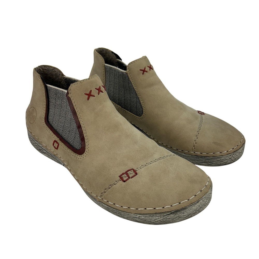 Rieker Shoes Womens Size 37 Ankle Booties Slip‎ On Embroidered Comfort Casual